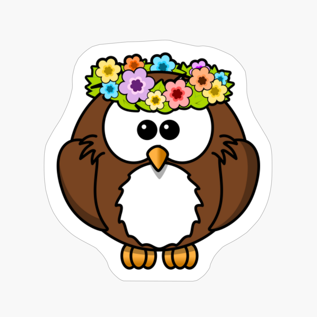 Cute Owl With Colorful Flowers