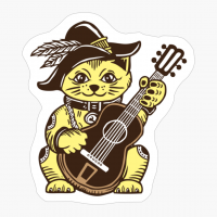 Lucky Fortune Cat Playing Acoustic Guitar Cowboy Style