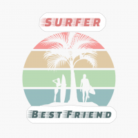 Surfer Best Friend Retro Sunset Palm Tree Surfing