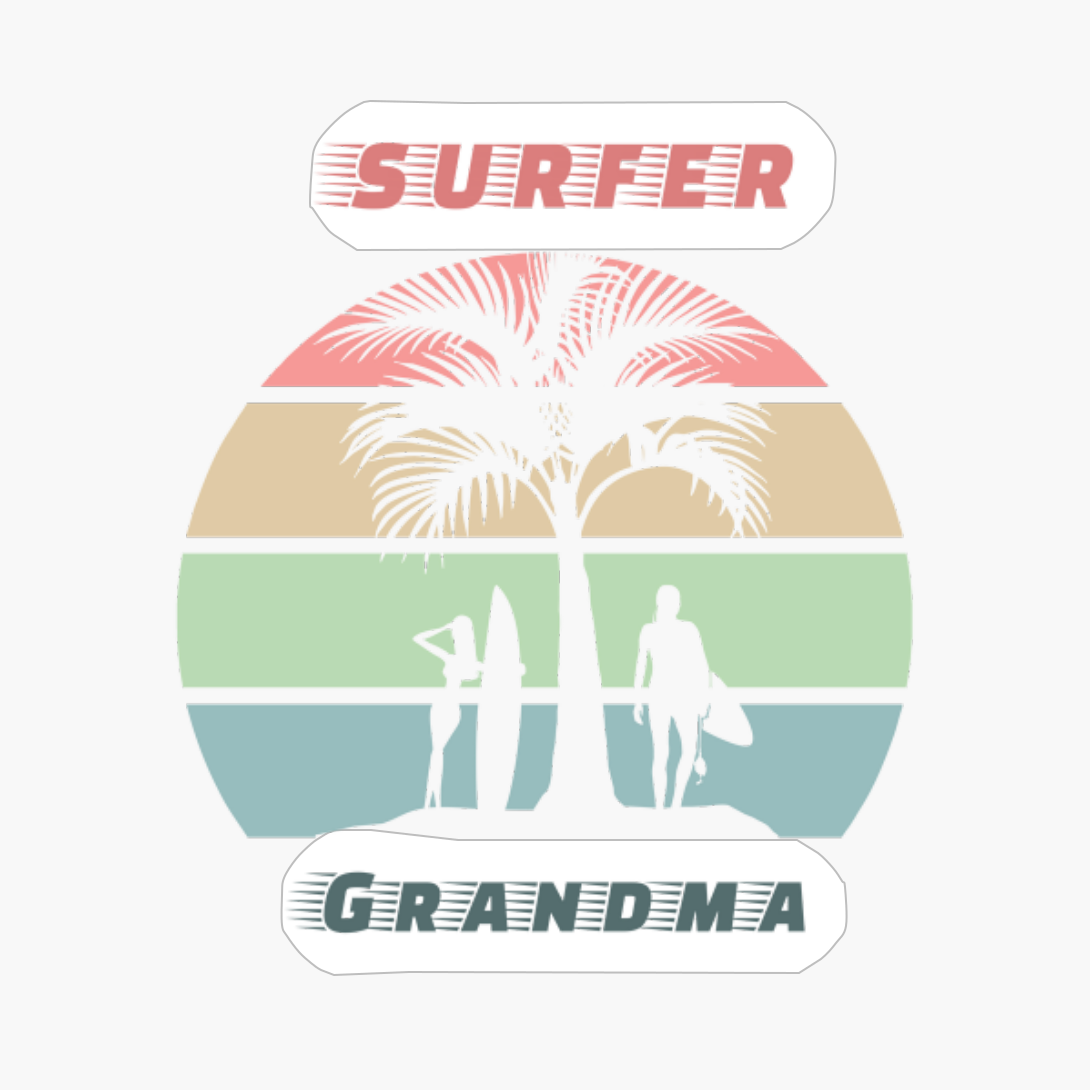 Surfer Grandma Sunset Retro Palm Tree Surfing