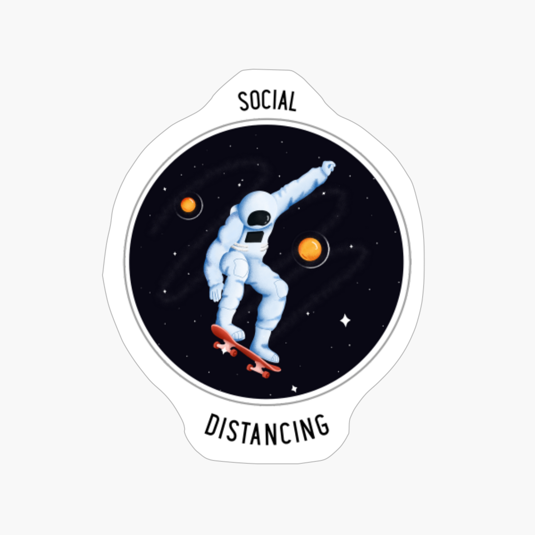 Retro Vintage Funny Skateboarding Astronaut Social Distancing Skateboard