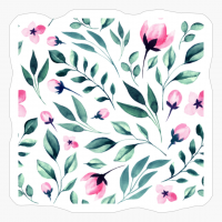 Pink Flowers With Leaves Watercolor Pattern