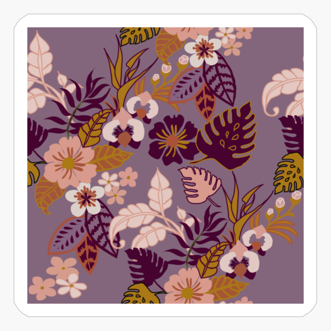 Tropical Floral Pattern, Tropical Leaves And Flowes On Purple