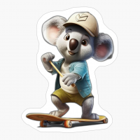 Koala Wearing Baseball Cap Riding Skateboard