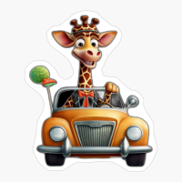 Giraffe Wearing Bowtie Driving Car Style