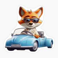 Fox Wearing Sunglasses Driving Sports Car