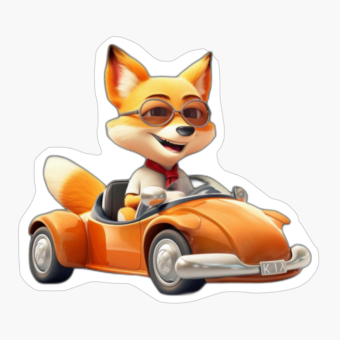 Fox Wearing Sunglasses Driving Sports Car
