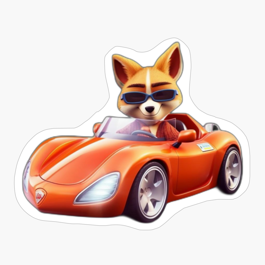 Fox Wearing Sunglasses Driving Sports Car (2)