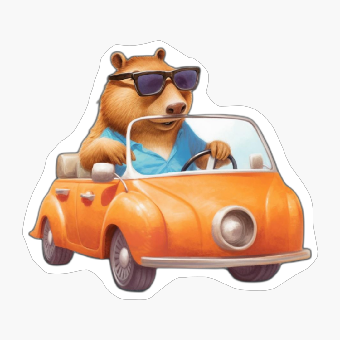 Capybara Wearing Sunglasses Driving Car