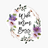 Mom, Wife, Boss Trendy Brush Script Purple Blush Watercolor Flower Wreath