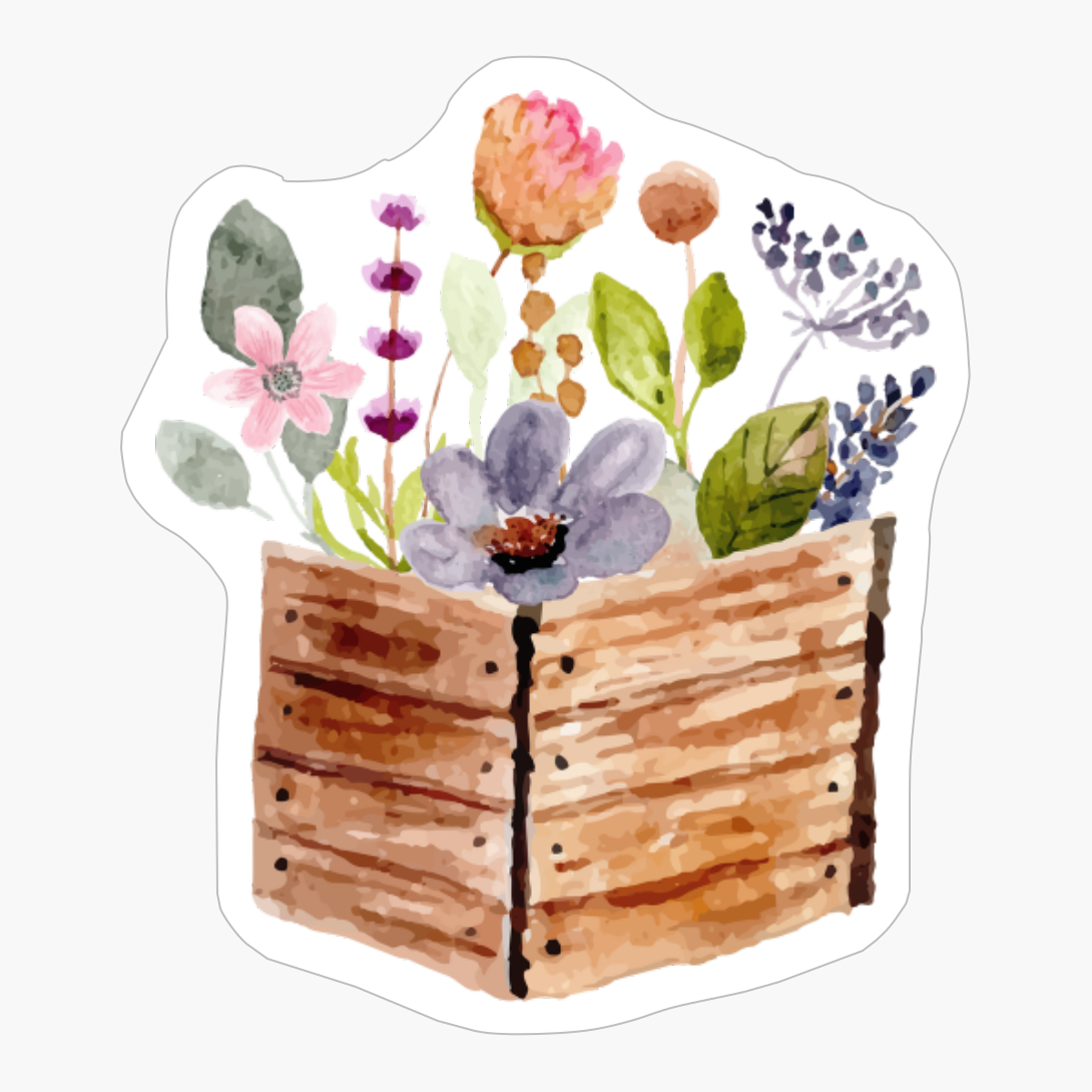 Rustic Watercolor Wooden Flower Planter