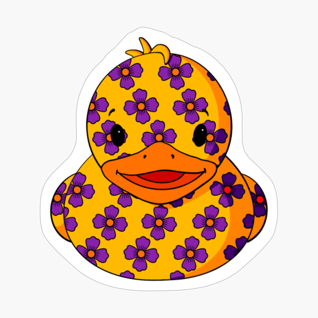Purple Flower Pattern Rubber Duck