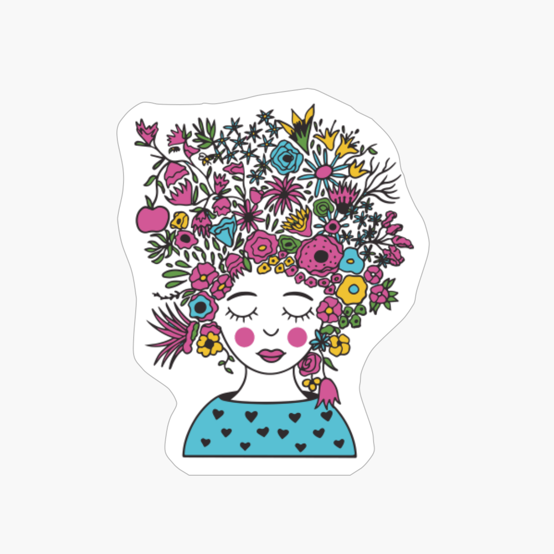 Sketch Flower Women Head Bee Garden Drawing Cartoon Fly