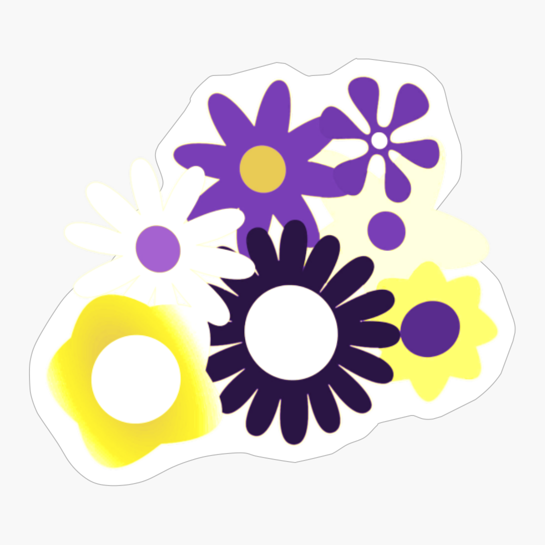 Nonbinary Pride Simple Assortment Of Digital Flowers