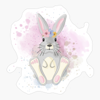 Cute Watercolor Bunny With Crown Of Flowers On The Head