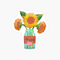 Sunflower In Vase With Heart Tag - Cute Floral