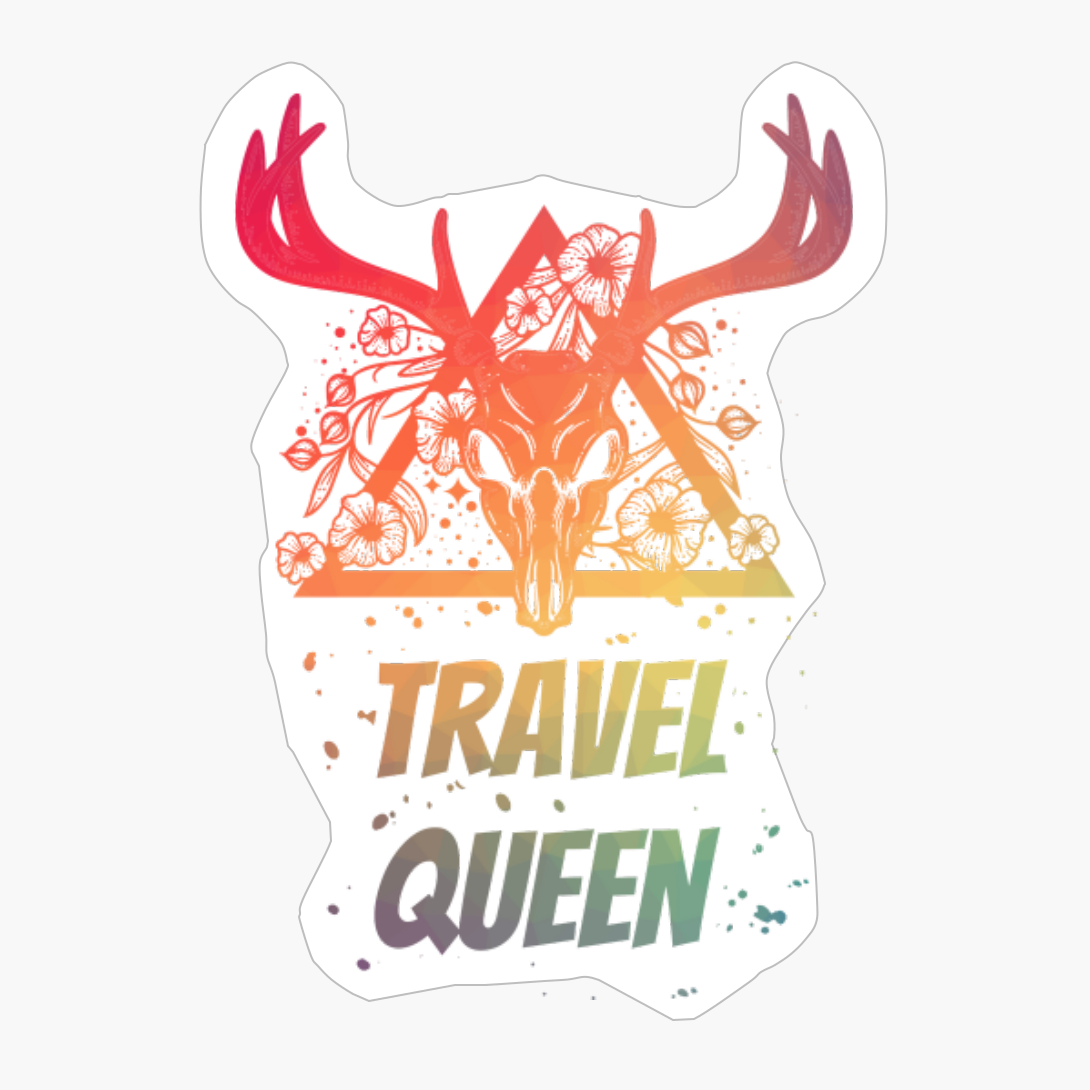Travel Queen Deer Skull With Flowers Design With Bright Colors