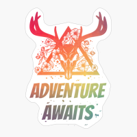 Adventure Awaits Deer Skull With Flowers Design With Bright Colors