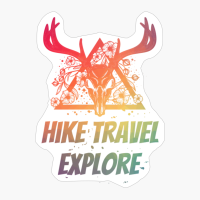 Hike Travel Explore Deer Skull With Flowers Design With Bright Colors