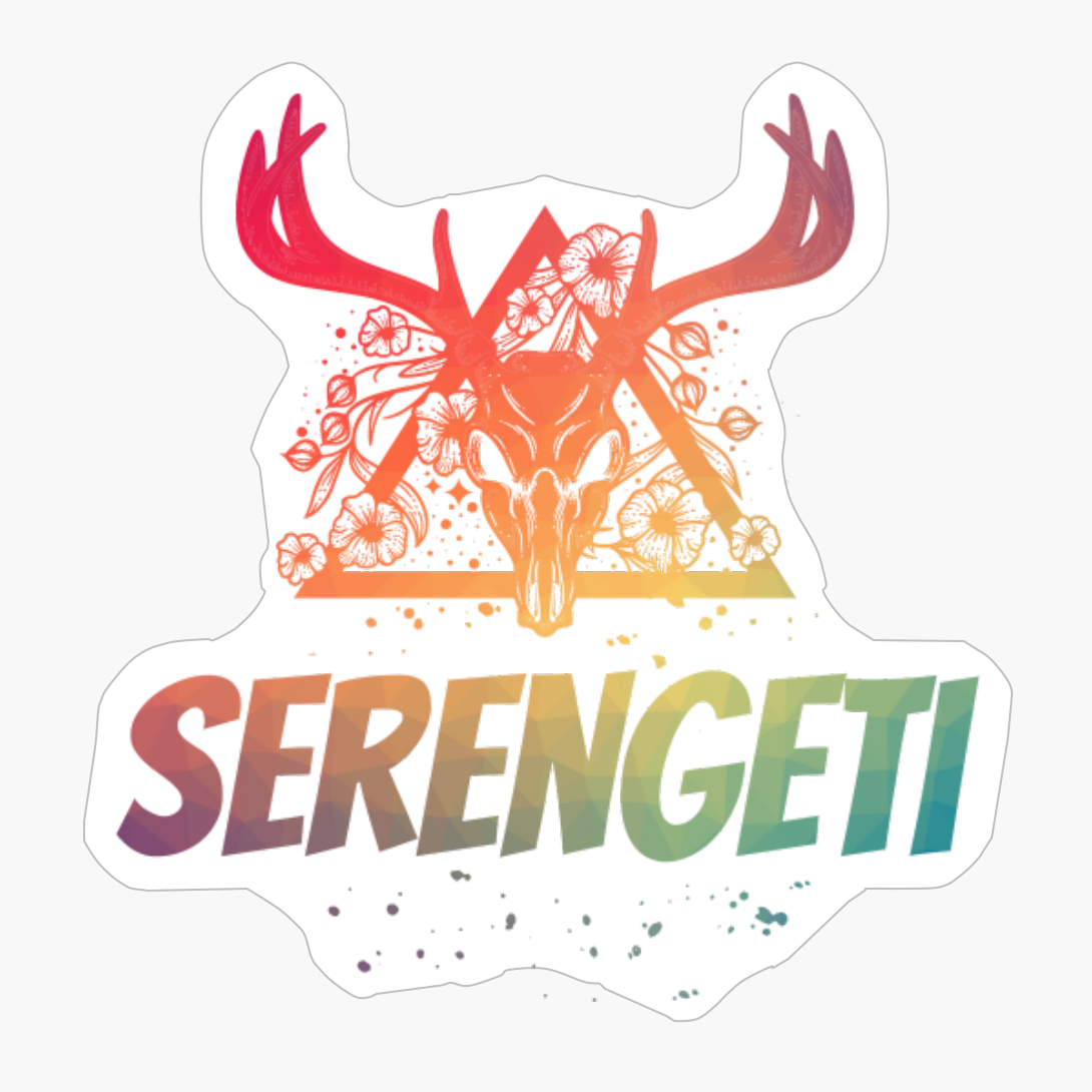 Serengeti Deer Skull With Flowers Design With Bright Colors