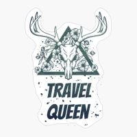 Travel Queen Deer Skull With Flowers Design With Dark Green ColorsCopy Of Grey Design
