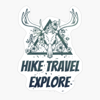 Hike Travel Explore Deer Skull With Flowers Design With Dark Green Colors
