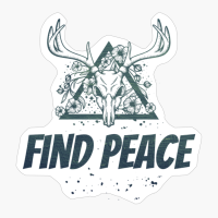 Find Peace Deer Skull With Flowers Design With Dark Green ColorsCopy Of Grey Design