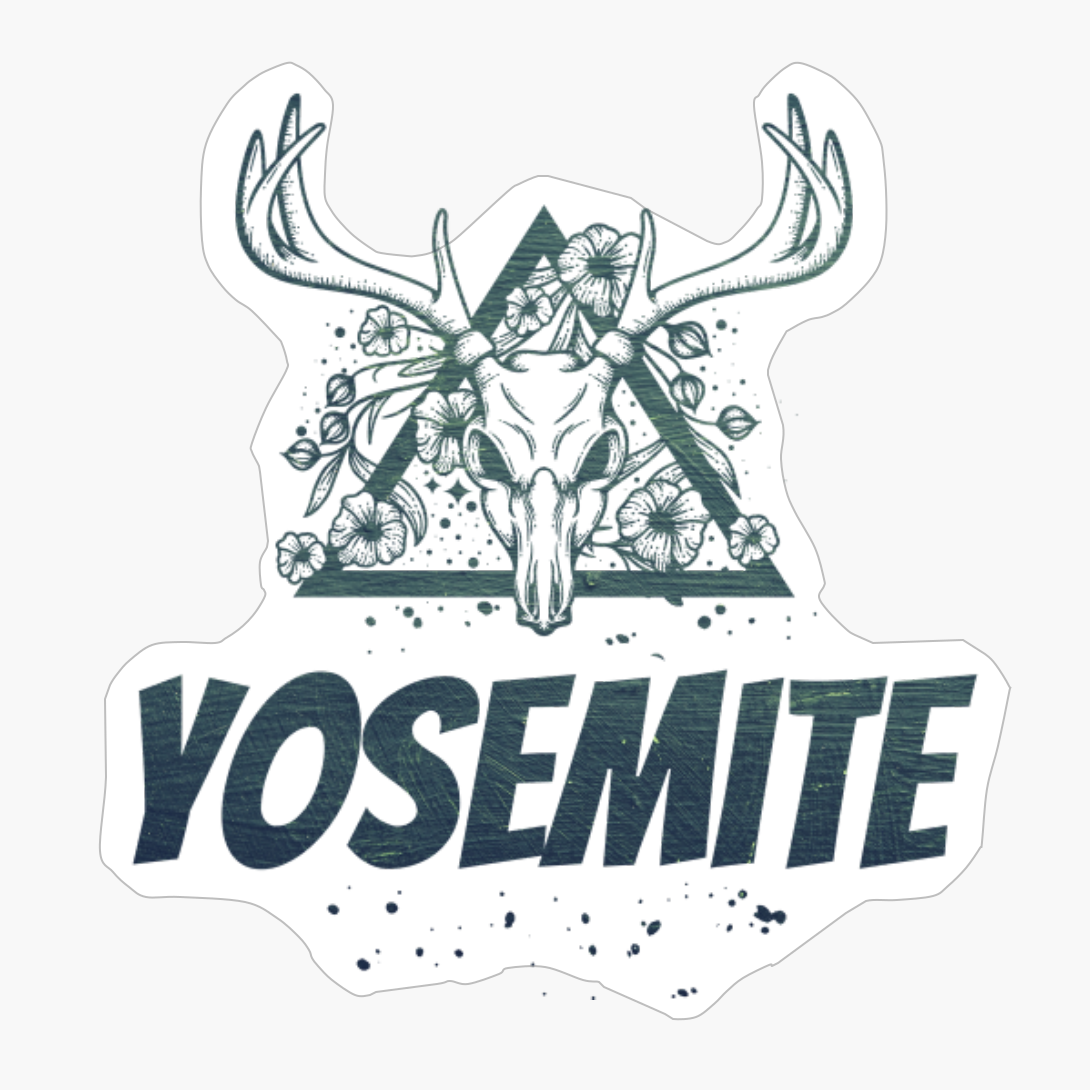Yosemite Deer Skull With Flowers Design With Dark Green ColorsCopy Of Grey Design