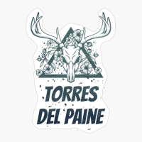 Torres Del Paine Deer Skull With Flowers Design With Dark Green Colors