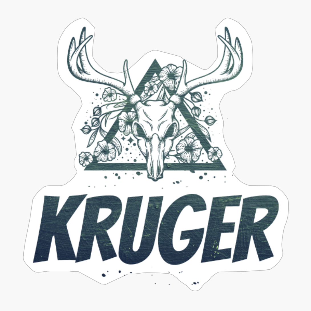 Kruger Deer Skull With Flowers Design With Dark Green Colors