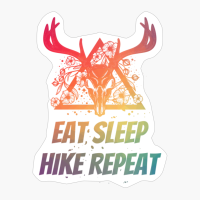 EAT SLEEP HIKE REPEAT Dead Deer Skull Triangle With Flowers With Bright ColorsCopy Of Black Design
