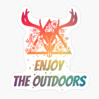 ENJOY THE OUTDOORS Dead Deer Skull Triangle With Flowers With Bright Colors