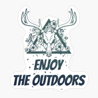 ENJOY THE OUTDOORS Dead Deer Skull Triangle With Flowers With Dark Green Forest Colors