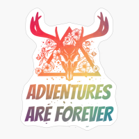 ADVENTURES ARE FOREVER Dead Deer Skull Triangle With Flowers With Bright Colors