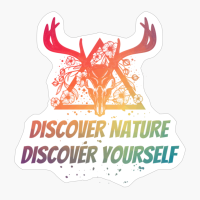 DISCOVER NATURE DISCOVER YOURSELF Dead Deer Skull Triangle With Flowers With Bright ColorsCopy Of Black Design