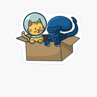 Kitten And Alien Cardboard Spaceship