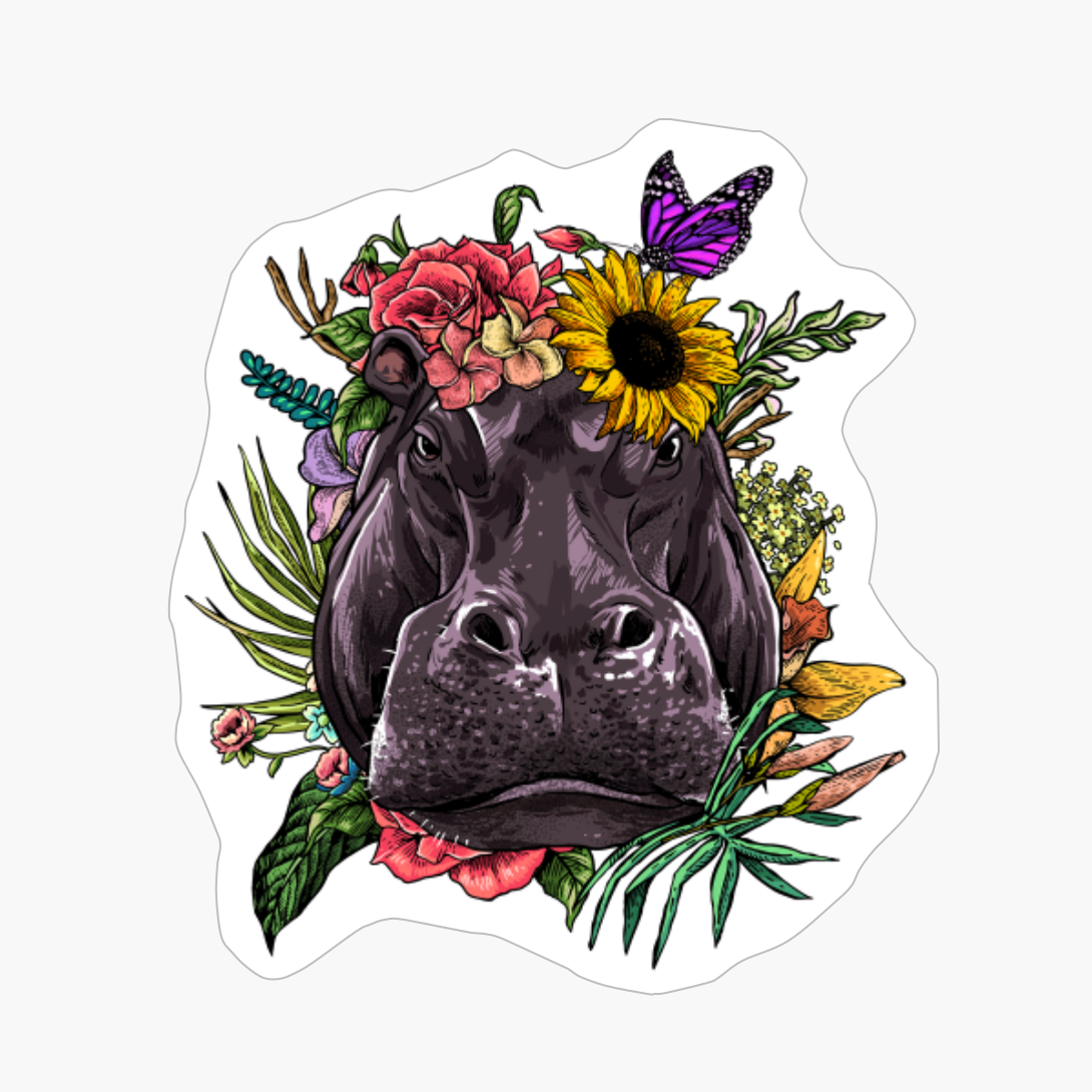 Floral Hippopotamus Spring Nature Lovers Gift Women Men