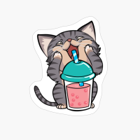 Kawaii Cat Drinking Bubble Tea Kitten Cats Lovers Gift