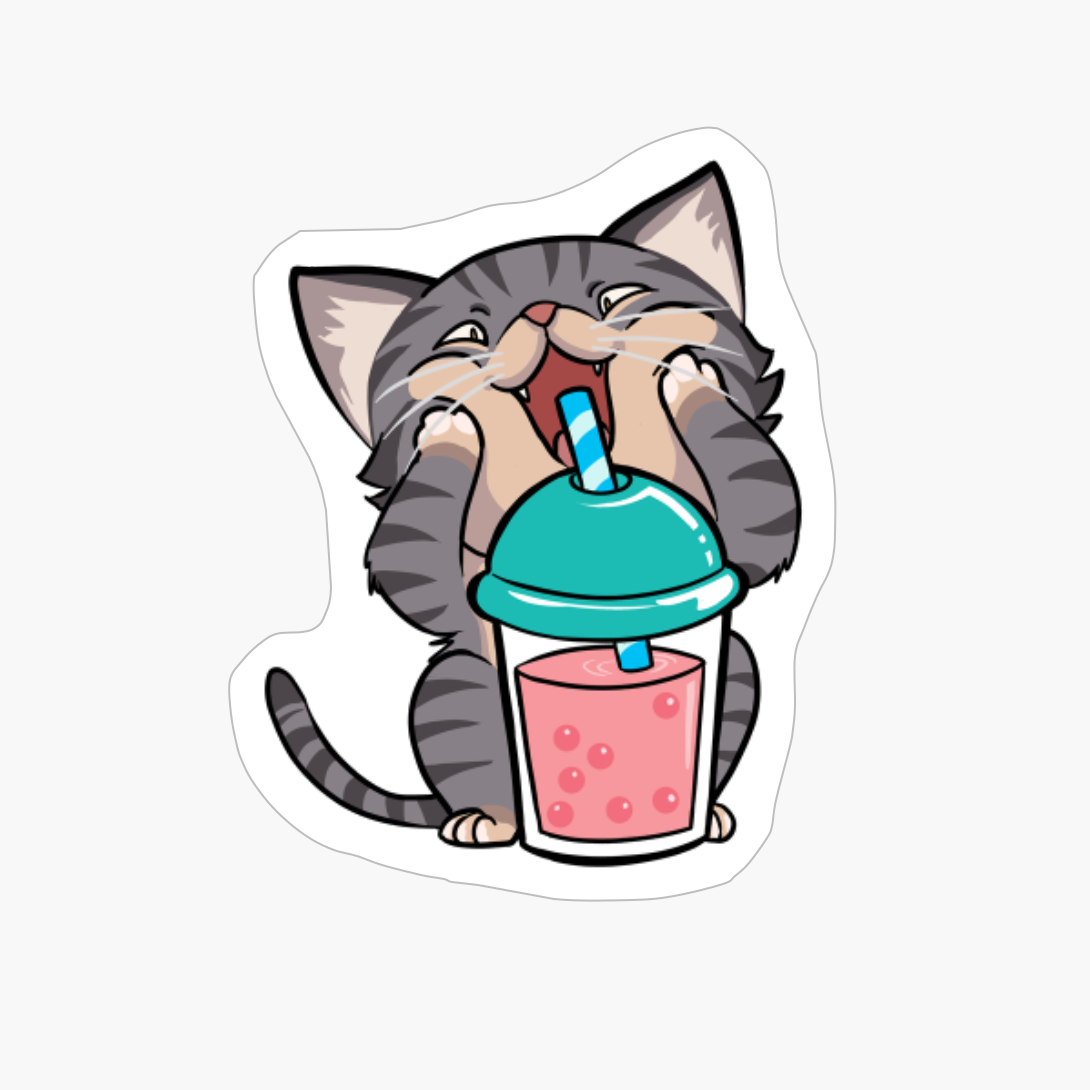 Kawaii Cat Drinking Bubble Tea Kitten Cats Lovers Gift