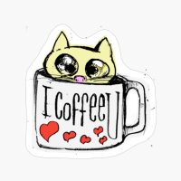 I Coffee U Cute Cat Coming Out Of A Cup Of Coffee