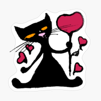Cute Funny Black Cat Holding A Red Heart