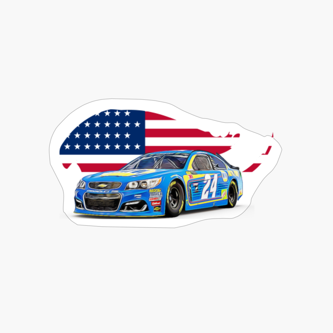 Oval Racing Car Blue USA Print