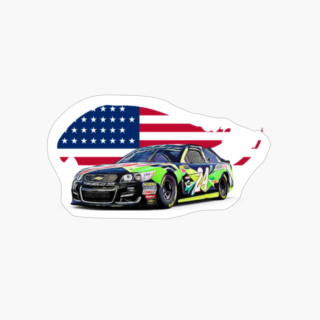 Oval Racing Car Green USA Print